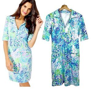 Lilly Pulitzer Women UPF 50 Shift Dress Sz XS Floral Blue Green Pink Resort